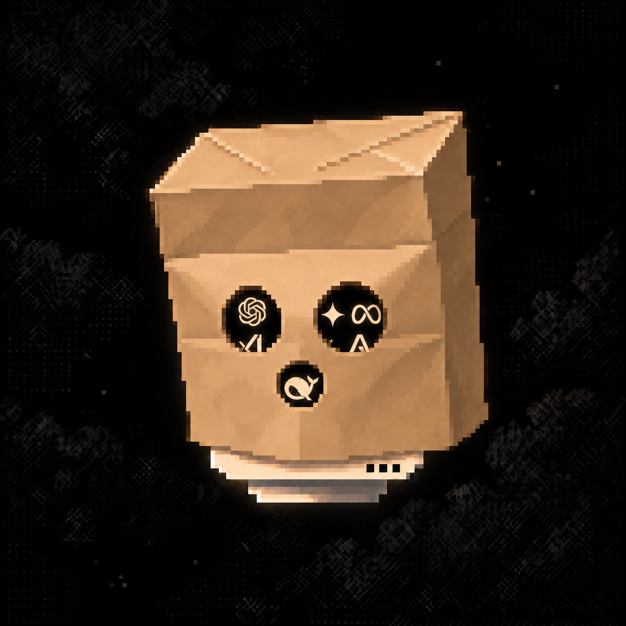 Anonymous Agency character wearing a pixelated paper bag mask
